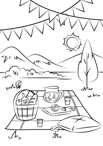 Picnic Scene Coloring Page